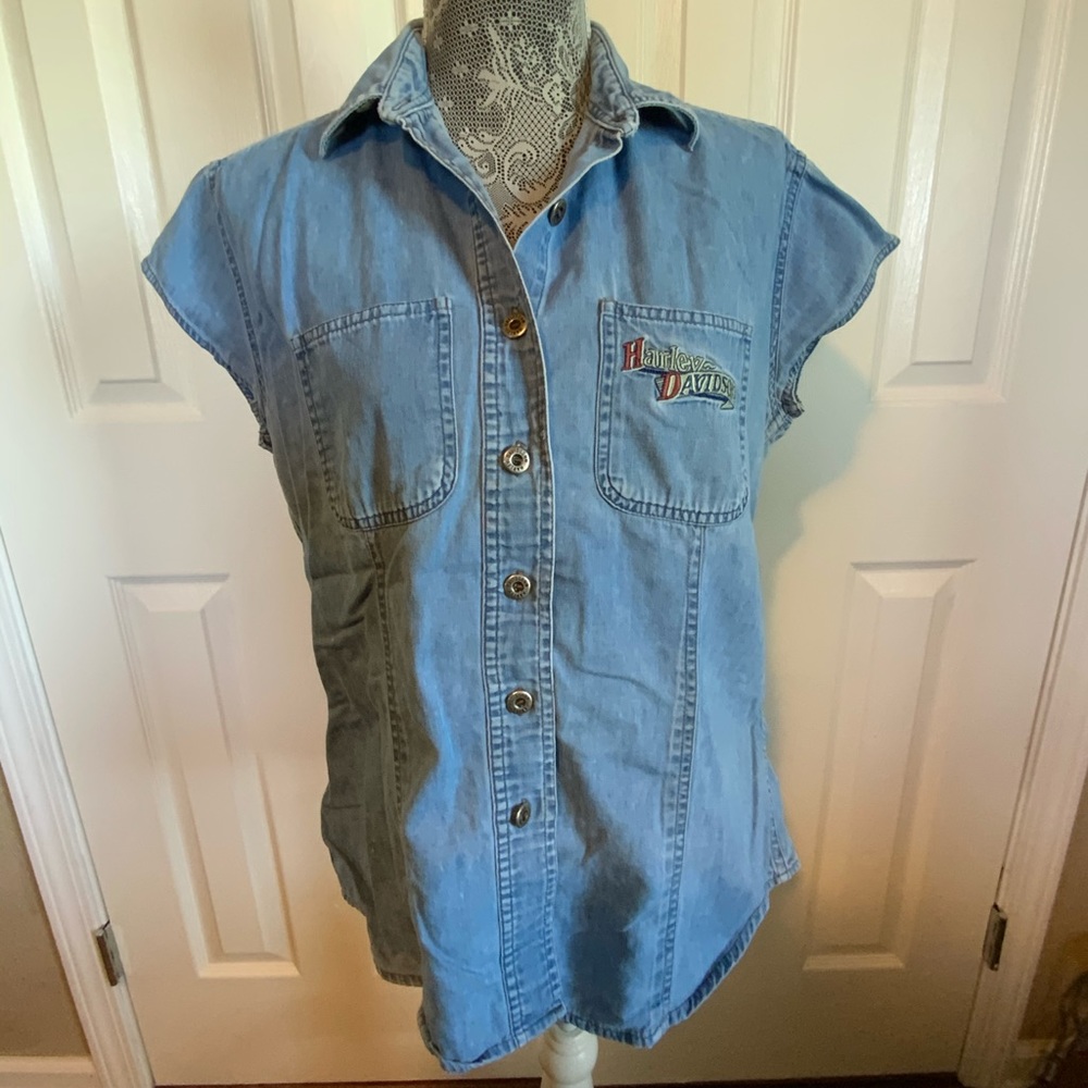 Vintage Harley Davidson denim button down sz XL